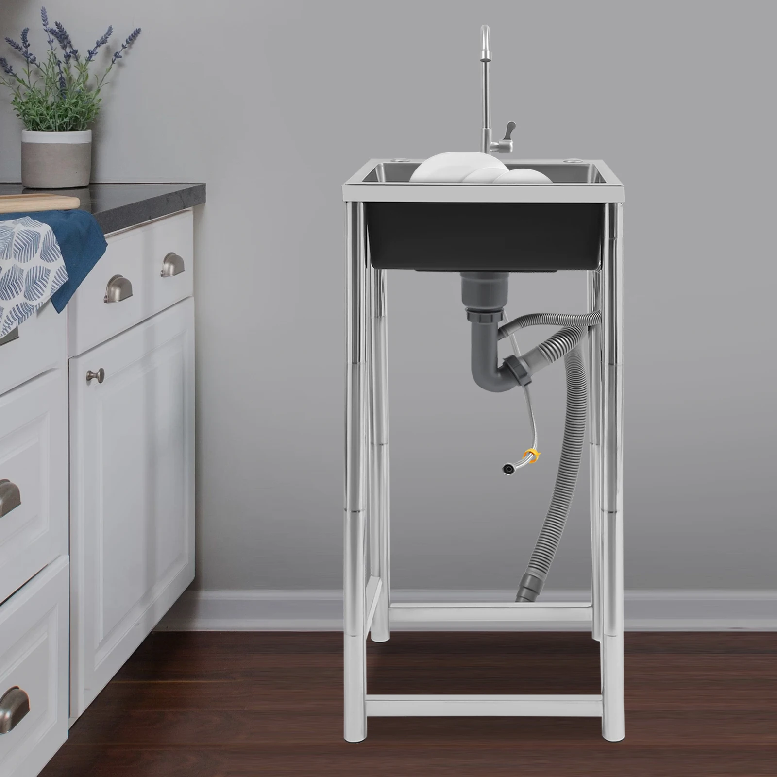 حوض تجاري من الفولاذ المقاوم للصدأ قائم بذاته مع صنبور حوض واحد للمطبخ وغرفة الغسيل والمطعم