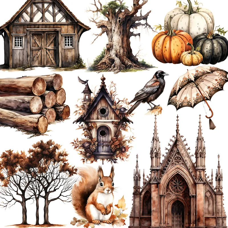 12Pcs/Pack Vintage Gothic Autumn Sticker DIY Craft Scrapbooking Album Junk Journal Decorative Stickers