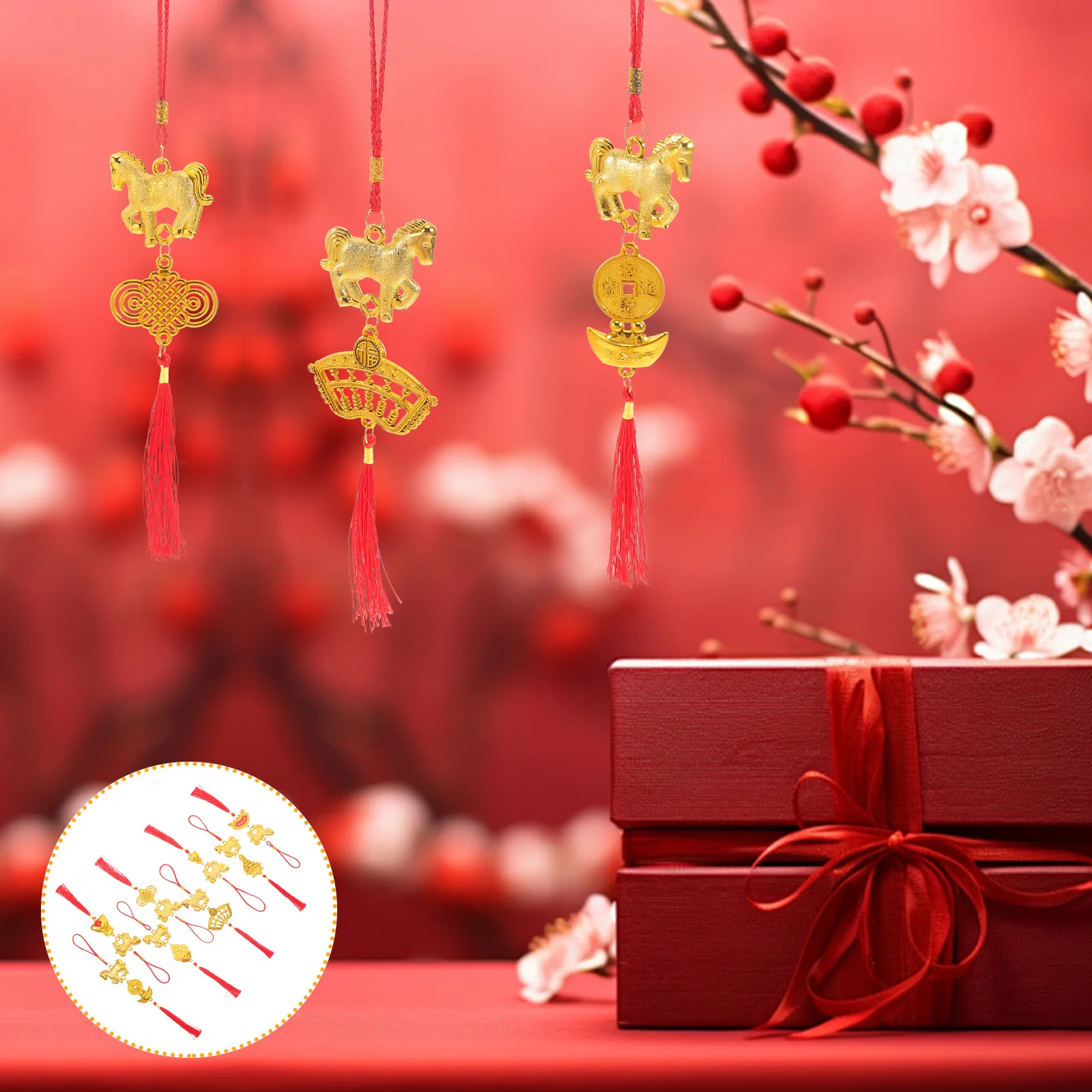 

8 Pcs Chinese New Year Decoration Pendant Lunar Tree Happy Decorations Decoraions Asian Pendants Festive Bonsai Hanging