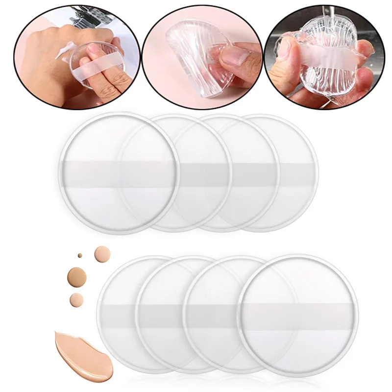 3/5/8 Uds. Puffs de polvo de silicona redondos transparentes, esponja de base en polvo con cojín de aire, esponja de licuadora cosmética no absorbente transparente