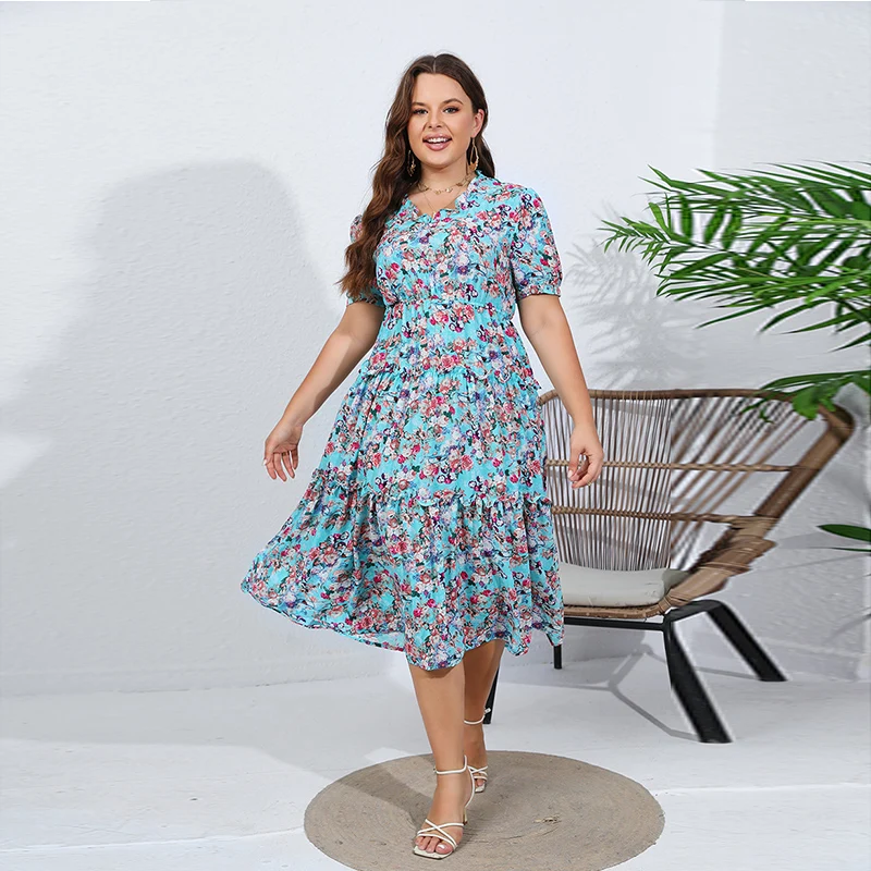 

Summer Women Short Sleeve Maxi Dress Plus Size 2024 Elegant Bohemian Floral Print Long Party Dresses Holiday Beach Sundress Gown