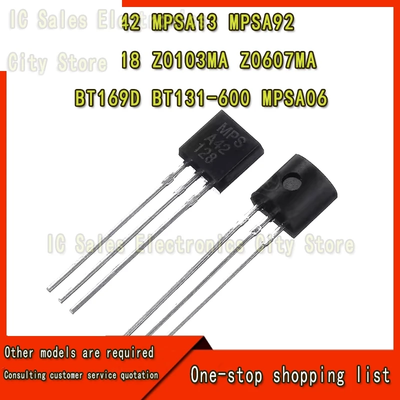 100transistors for MPSA42 MPSA13 MPSA92 MPSA18 Z0103MA Z0607MA BT169D BT131-600 A42 A13 MPSA06 0103MA Z0103 Z0607 0607MA 131-600