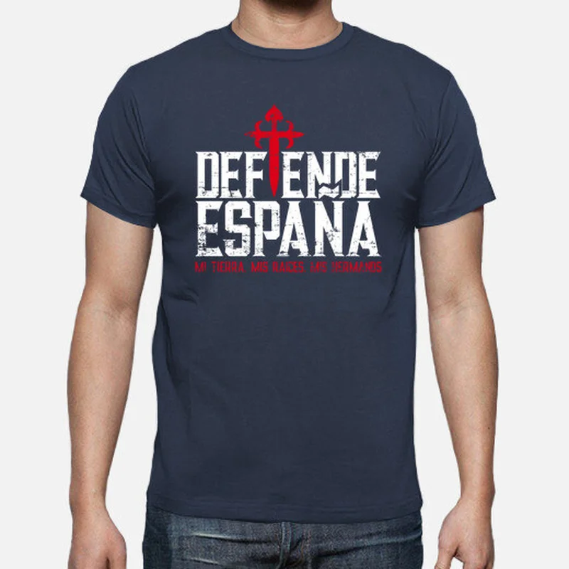 Defiende España. Cruz Santiago Men T-Shirt Short Sleeve Casual 100% Cotton O-Neck Summer Men Clothing