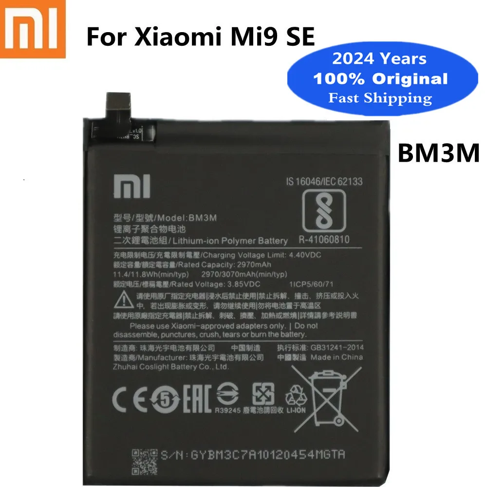 

2024 Years Xiao mi Original Battery BM3M For Xiaomi Mi 9 SE Mi9 SE 3070mAh Phone Battery Bateria In Stock Fast Shipping