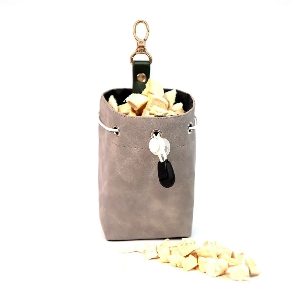 Waterproof PU Pet Training Treat Bag Leak-proof Drawstring Closure Pet Food Storage Bag Large Capacity with Hook Pet Feeding Bag