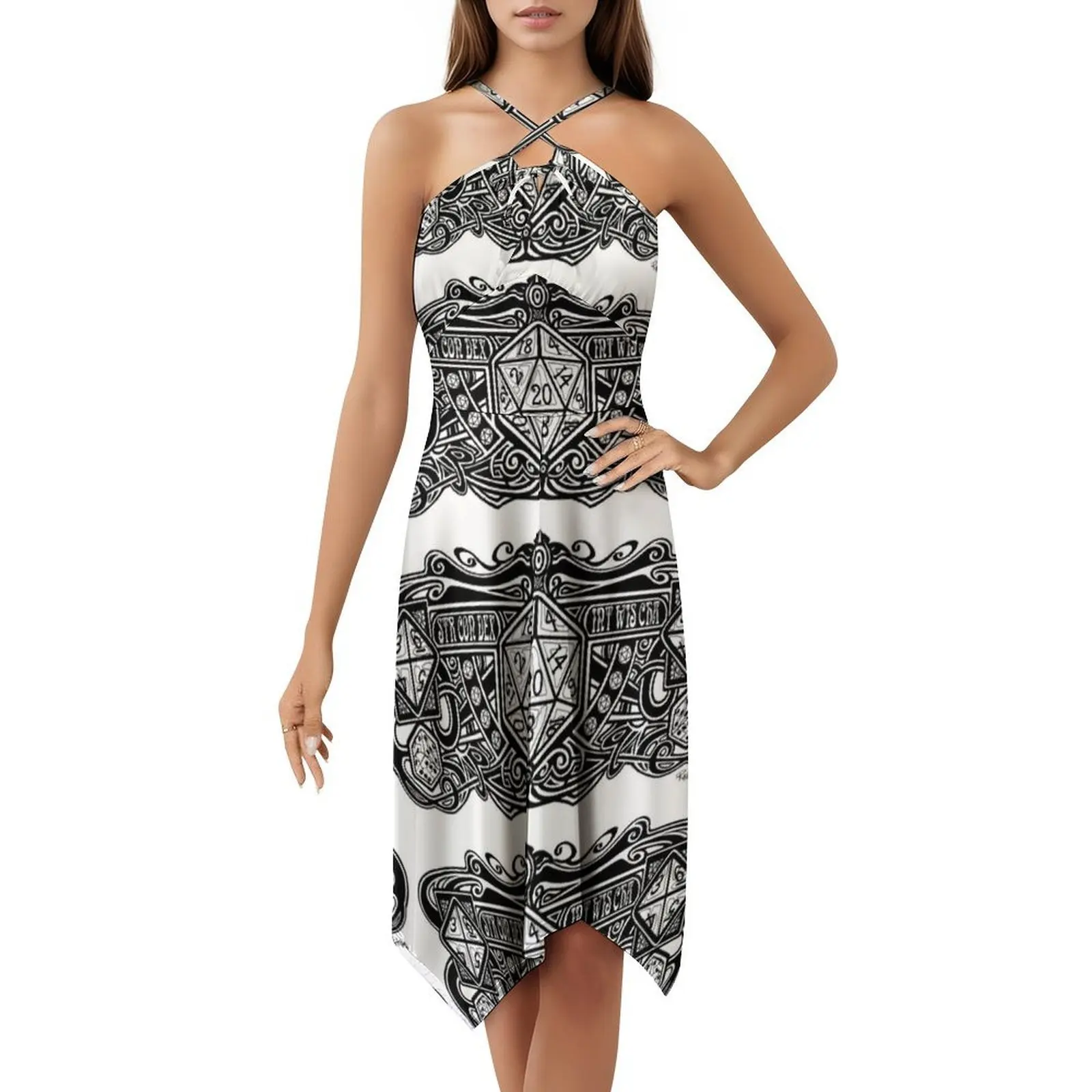 Dice Deco D20 Богемное платье без рукавов с несколькими принтами Платье для пляжной вечеринки и отдыха Art Dice Ролевая игра Ролевая игра Rpg D20 Art Женское