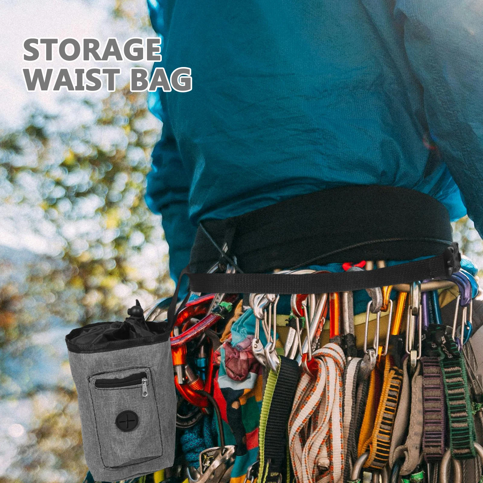 Bolsa de tiza de escalada de tela Oxford gris, bolsa de tiza duradera antideslizante para escalada en roca, montañismo, entrenamiento físico, golosinas para perros