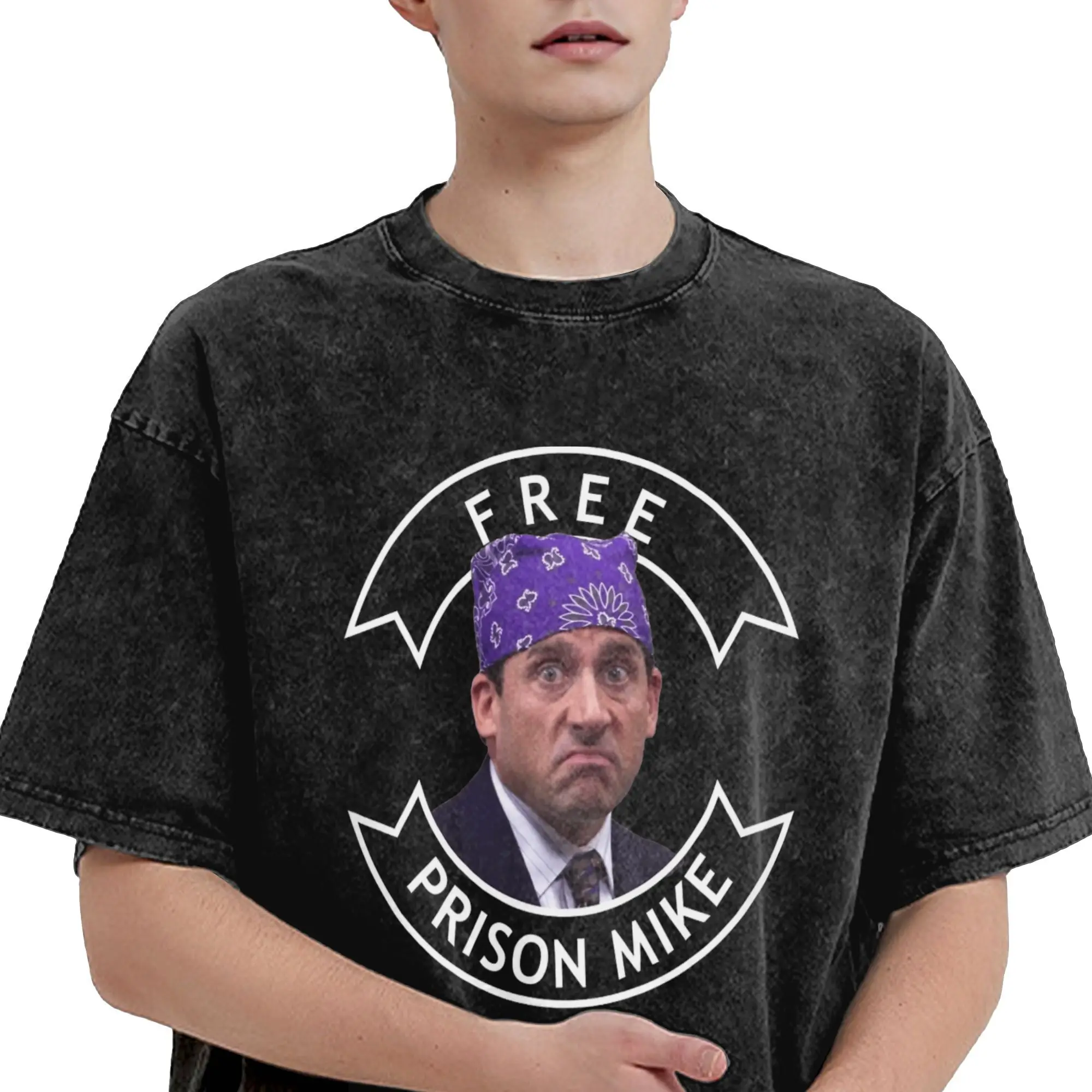 خمر غسلها تي شيرت السجن مايك مايكل القطن تي شيرت الأزياء التي شيرت للرجل الشاطئ الجمالية عارضة أعلى المحملات
