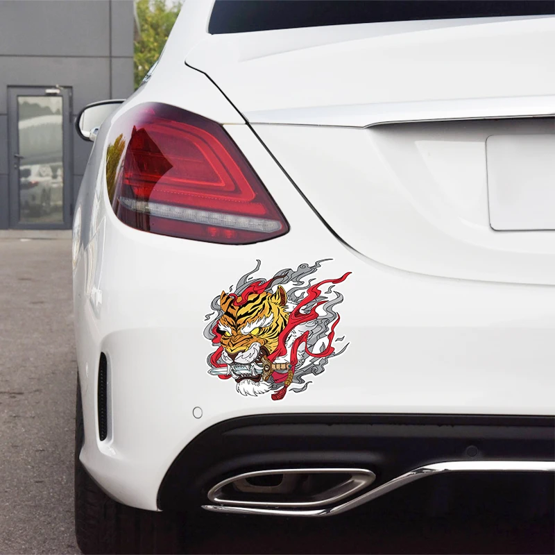 

Tiger Bite Knife Samurai Car Stickers Decor for Window Body Rear Windshield Motorcycle Scooter Electric Car Decals