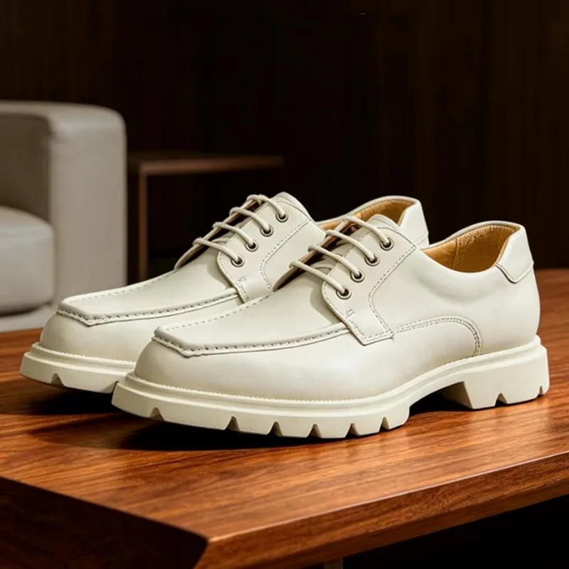 Luxury Cowhide Leather Italian Formal Shoes Cow lining Anti-slip Thick-sole Increased Height Shoes Man Leather Derby Shoes