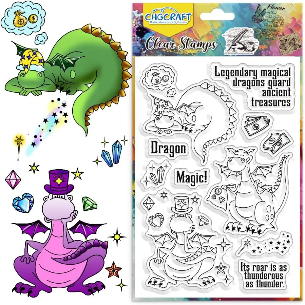 Drachen-klare Stempel, Cartoon-Magie-Drache, Silikon, transparenter Stempel, Silikon-Stempel, Siegel für DIY Scrapbooking, Journaling, Foto