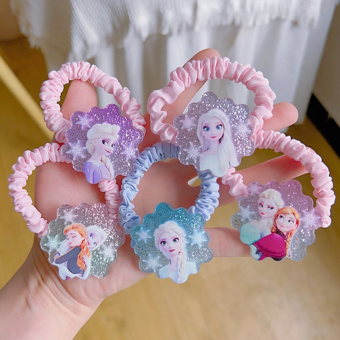 5 Stück HEROCROSS Glitzer Rosa Frozen Prinzessin Haarschleife Acryl Cartoon Haargummi Kleines Mädchen Haargummi Haarschmuck Großhandel