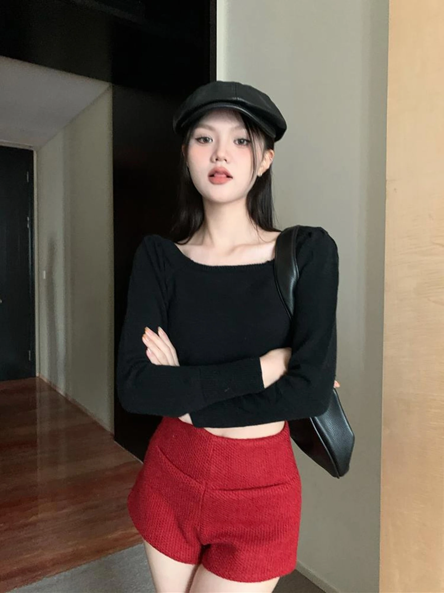 

Retro Sle ort Svel Knitted Sweater Women's Faionable Slim Fit Square Collar Long Sve Autumn Winter Top
