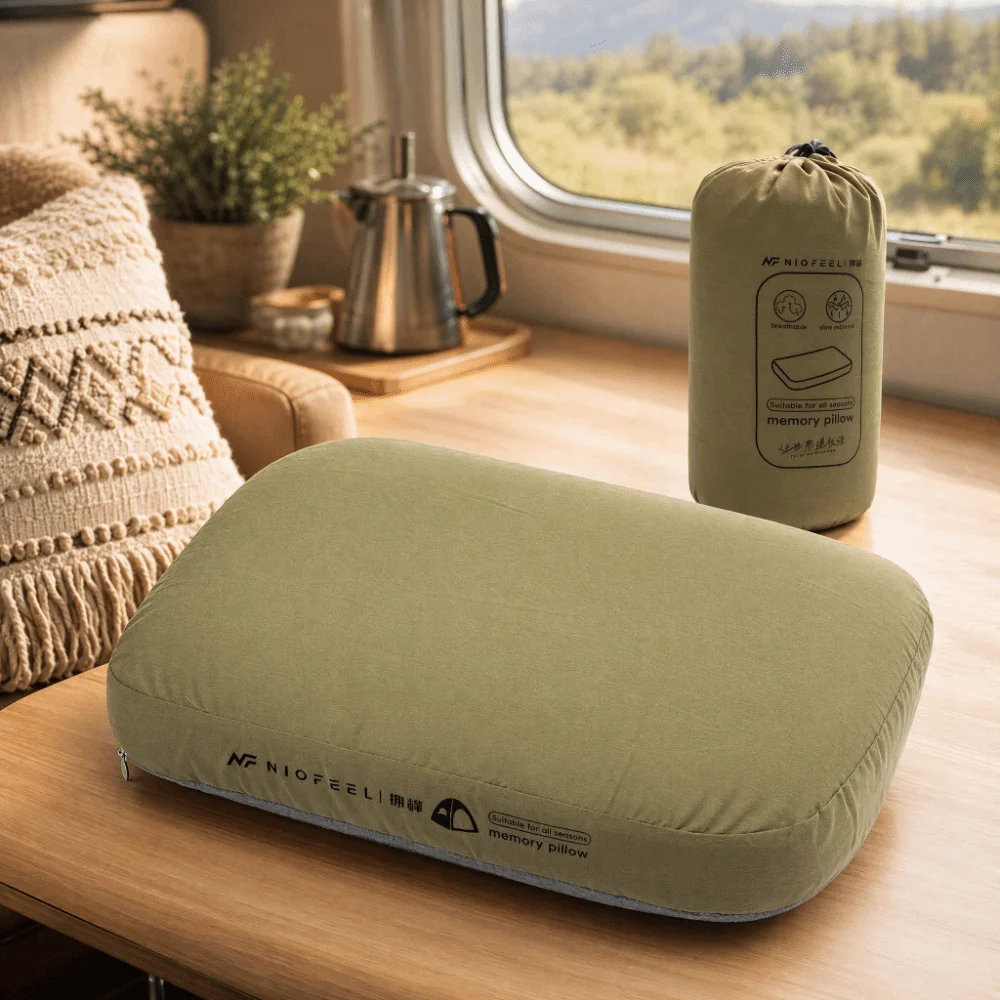 Compact Memory Foam Pillow Removable Ergonomic Travel Pillow Neck & Lumbar Support Washable Backpacking Pillow Airplane Trip