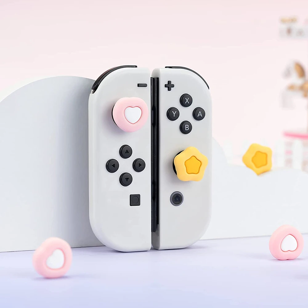 4pcs Cute Star and Heart Silicone Thumb Stick Grip Caps Compatible with Nintendo Switch OLED/Switch Lite/Switch Protective Cover