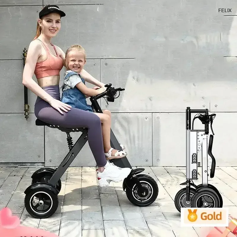 350W Lightweight folding electric scooter two parents and children,fashionable portable mini three-wheeled scooter with children