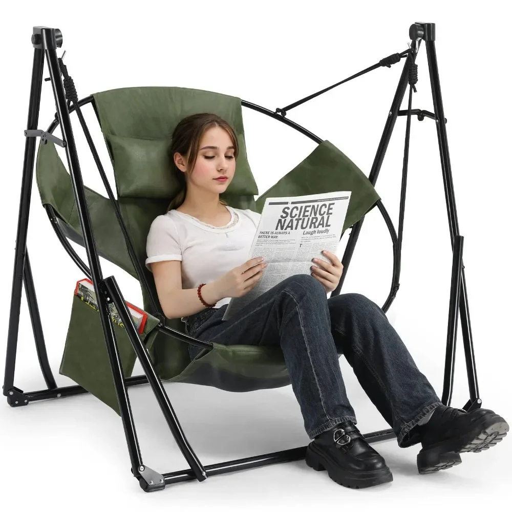 

Hammock with Stand, Outdoor Foldable Hammock Swing Chair, 6-Layer Standing Hammock with Carry Bag, Side Pockets and Pillow