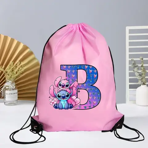 Disney Stitch Dragskoväska Bokstav AZ Tryckt Flicka Barn Vuxen Gymnastikset Sack Dance Bärbar Vattentät Lätt Reseväska 10 best sales strängstygn - №3