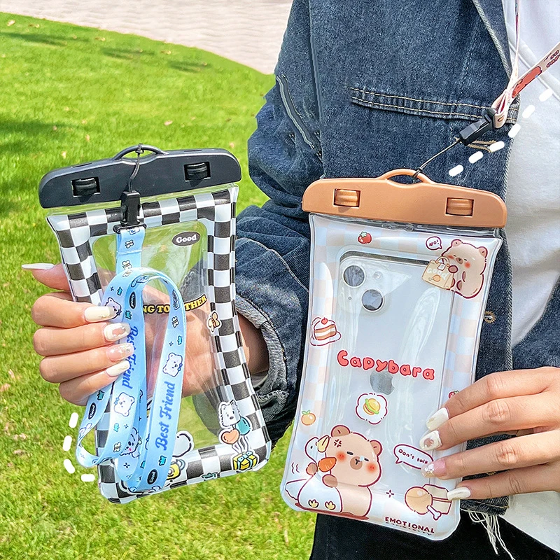 Cute Cartoon Multi-function Little Bear Capibala Widened Anti-lost Mobile Phone Hanging Rope Phone Case Hanging Neck Long Rope