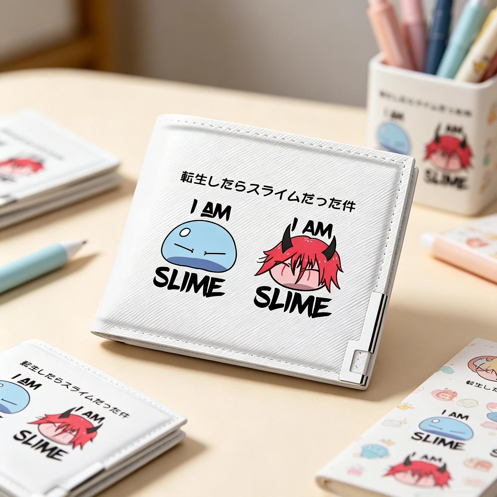 

That Time I Got Reincarnated as a Slime Короткий кошелек в стиле аниме Kawaii Держатель для удостоверения личности Белый кошелек из искусственной кожи с героями мультфильмов Унисекс Сумка для денег