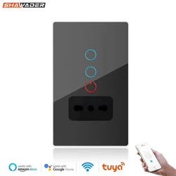 Shawader Wifi Smart Tuya Italy Light Switch Wall Socket Glass Panel Plug Intelligent EU Chile Outlet Remote by Alexa Google Home