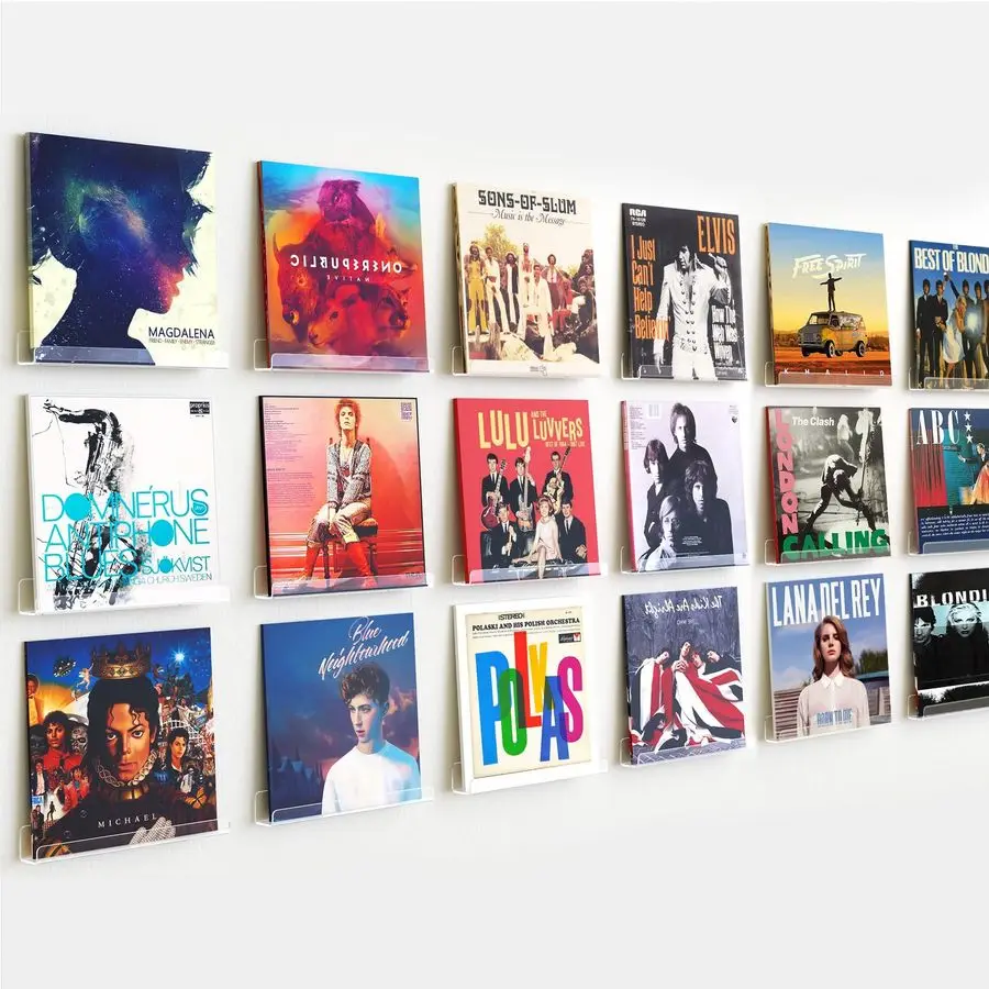 

18 Pack Vinyl Record Wall Mount Shelves, 12 Vinyl Holder for Album Record Storage amp Display, Clear Acrylic Floating Shelves fo