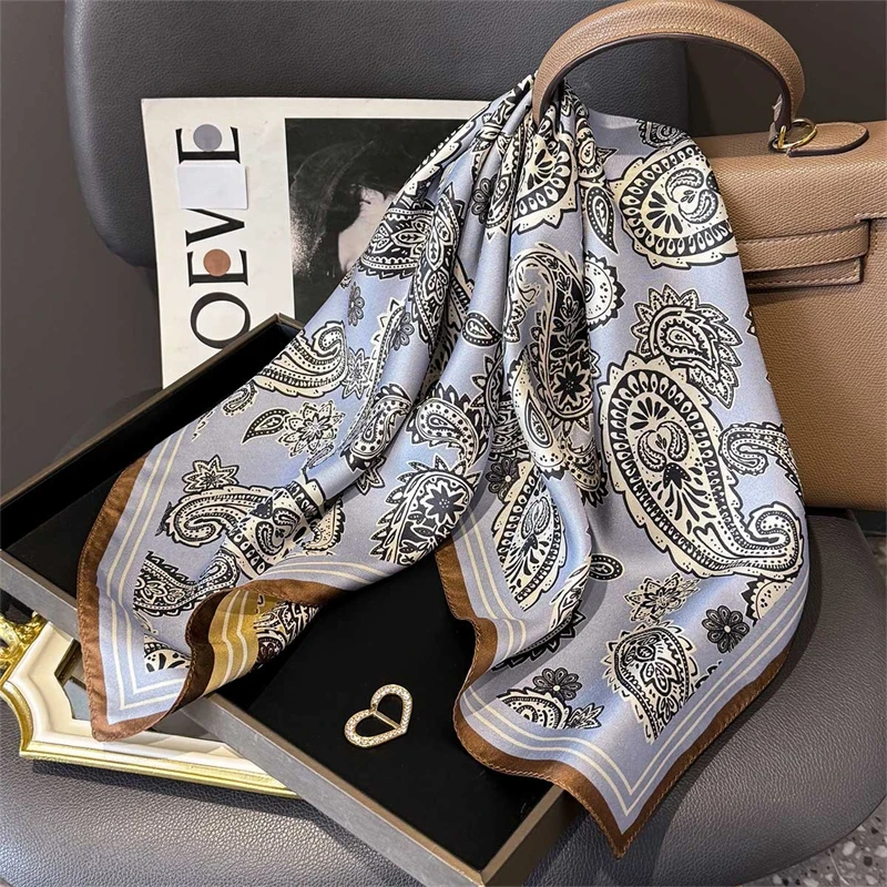 

14mm 100% Twill Silk Square Scarf for Women 65cm Neck Tie Neckerchief Double side Female Foulard Headband Hijab Shawl Bandana