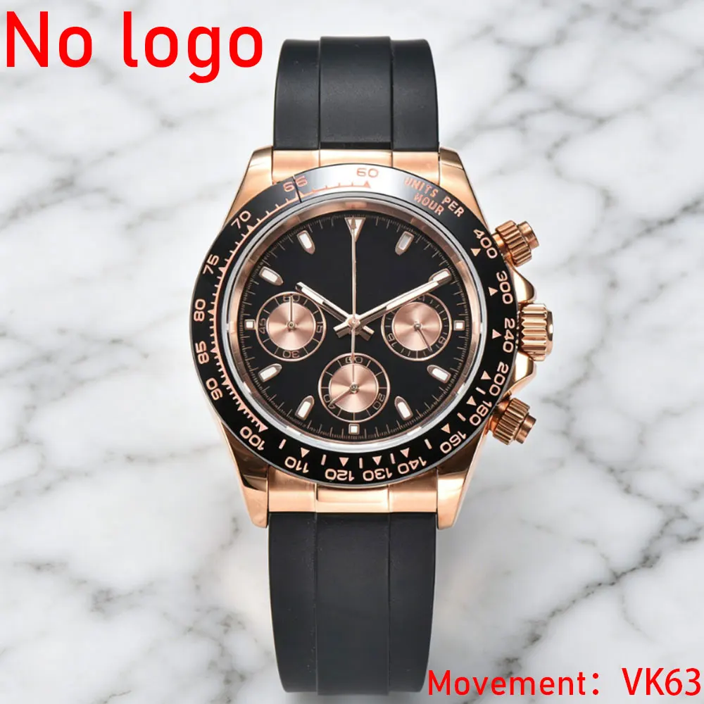 Daytona Rubber Strap 39mm Watch C3 Lumiouns 316L Stainless Steel Sapphire Glass Suitable for VK63 Quartz Movement