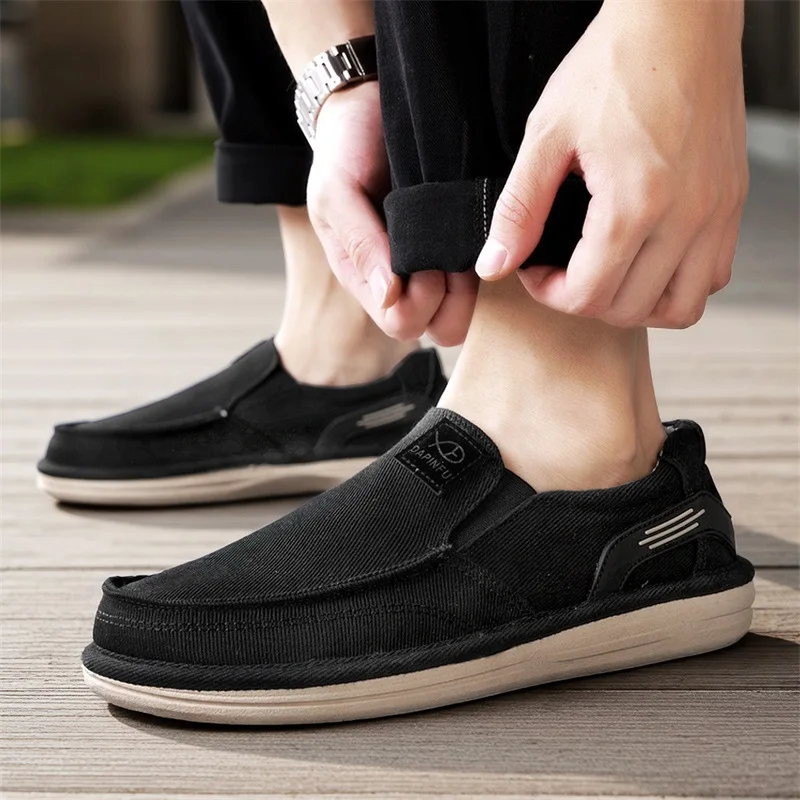 Men's 2026 New Breathable Canvas Slip-On Loafers Lightweight Soft Sole Casual Student Dad Shoes Low Top Flat Walking Sneakers