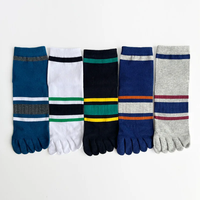 1/5 Pairs Business Man Short Five Finger Socks Striped Sweat-Absorbing Elastic Party Dress Toe Happy Socks Gentleman 4 Seasons