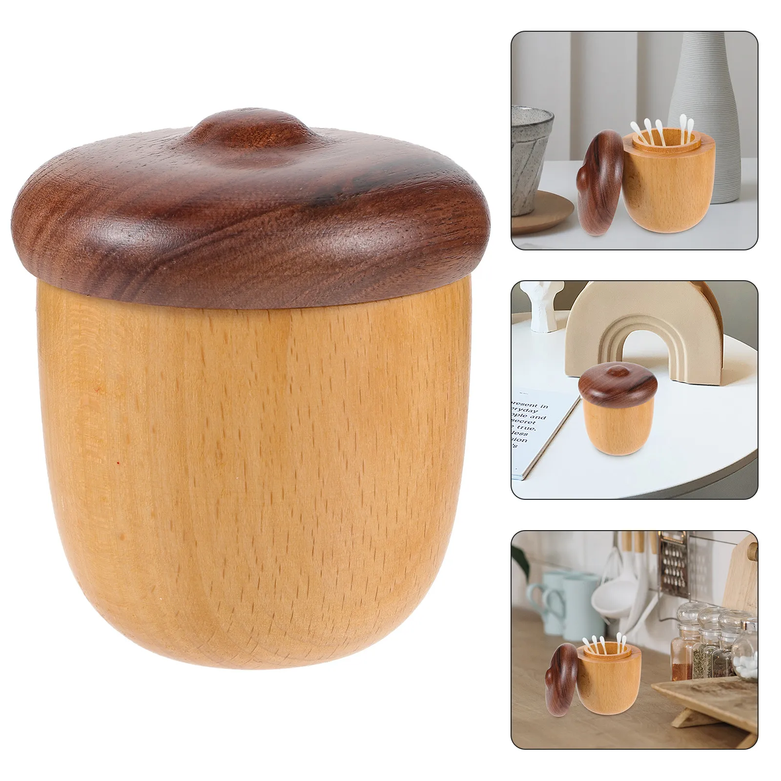 Wooden Cotton Bud Holder Toothpick Dispenser Space Saving Desktop Organizer for Home Office Bathroom