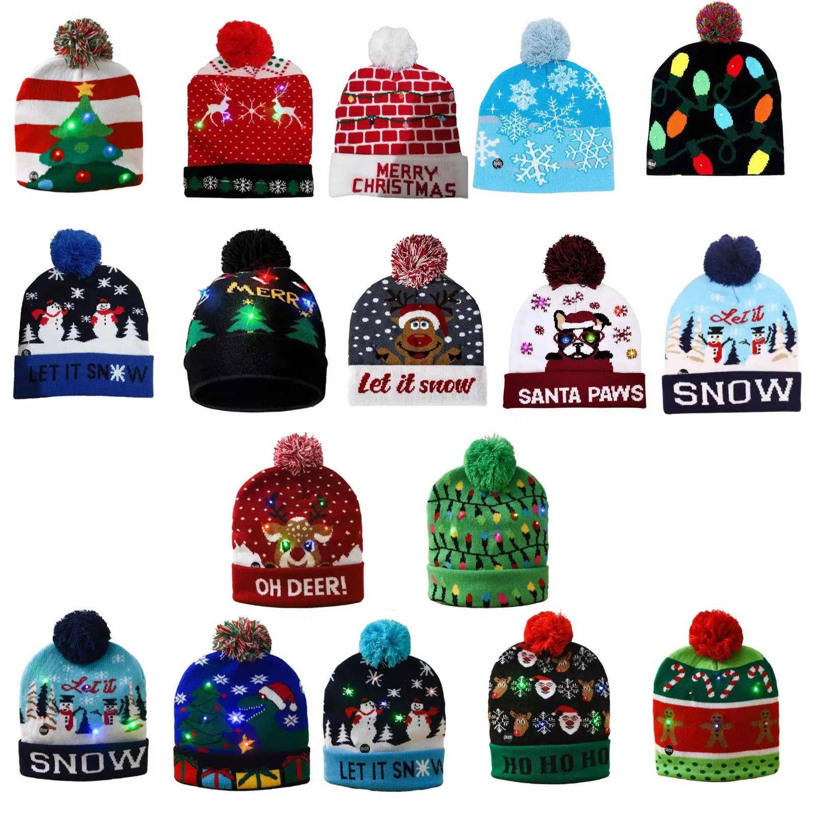 Berretto natalizio Berretto lavorato a maglia leggero e morbido per adulti Berretto casual per bambini Cappello invernale illuminato per forniture per feste di Capodanno