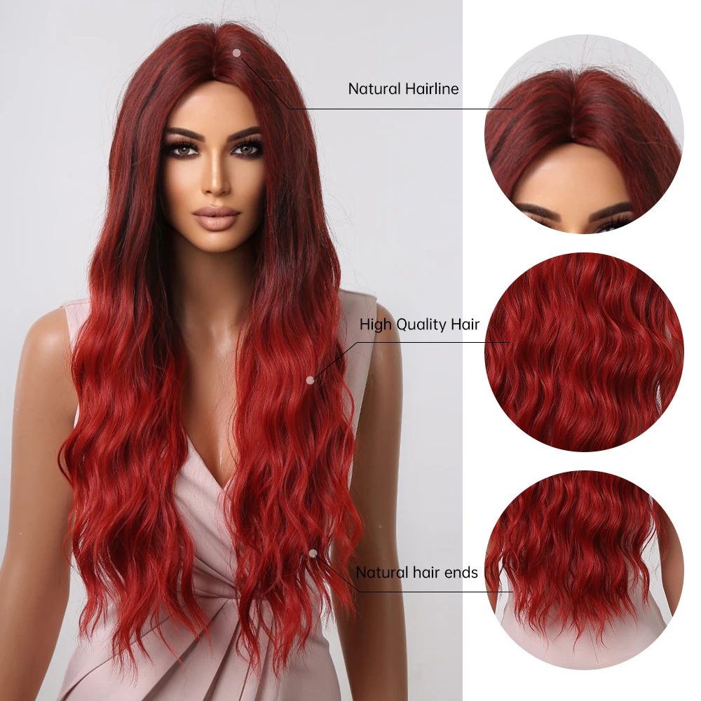 HENRY MARGU Ombre Red Synthetic Wigs for Women Long Loose Wave Wigs Natural Middle Part Red Hair Soft Smooth Party Cosplay Wig