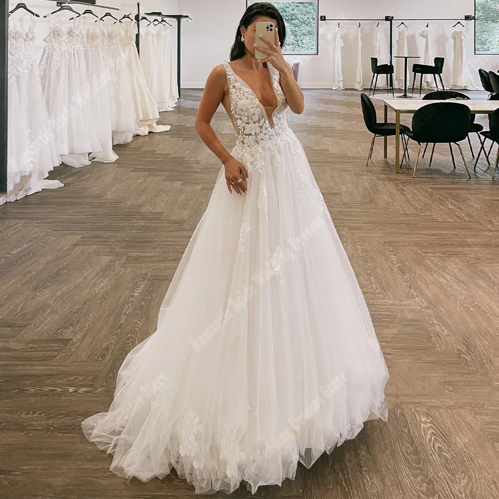 Abiti da sposa da donna Sexy Deep-V bellissimi abiti da sposa a-line Princess Mopping Length Celebrity meeting Vestidos De Novias