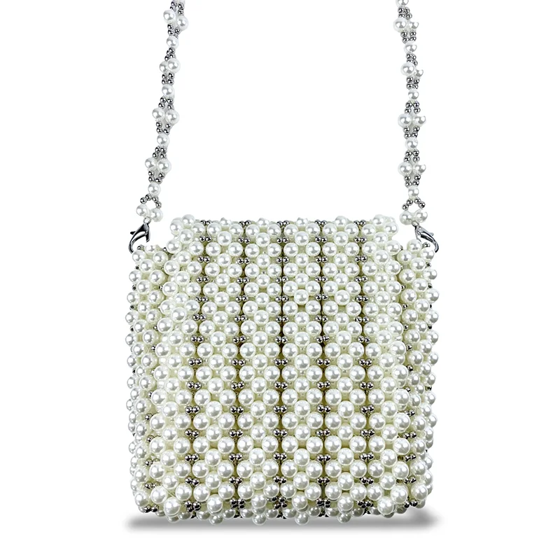 2024 Summer New Product Women\'s Bag High Quality White Pearl Bag Beaded Fairy Single Shoulder Chain Bag Handwoven Bag