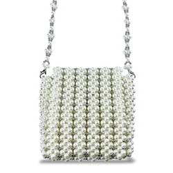 2024 Summer New Product Women's Bag High Quality White Pearl Bag Beaded Fairy Single Shoulder Chain Bag Handwoven Bag