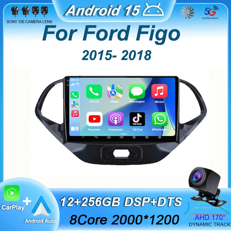 

Android 15 Car Radio Multimedia Player For Ford Figo 2015 - 2018 HD Screen Bluetooth USB Carplay MP5 FM Stereo GPS DSP 2 Din