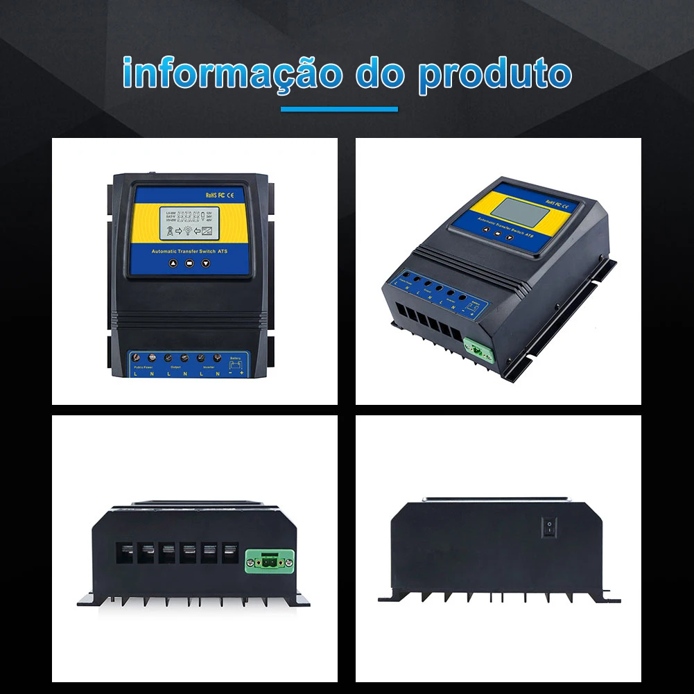 Interruptor de transferência de energia dupla ats automático controlador de carga solar para sistema de vento solar dc 12v 24v 48v ac 110v 220v