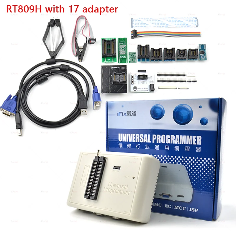GENUINE RT809H EMMC-Nand FLASH Extremely Fast Universal Programmer +17 Adapters +Edid Cable WITH CABELS EMMC-Nand FAST Speed