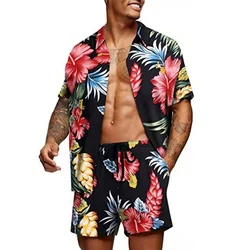 Floral 2PCS Shirts Suits Men Fashion Shirts+Shorts 3D Two Piece Sets Hawaii Shirts Beach Shirt Sets Boy Beach Vocation Outfits