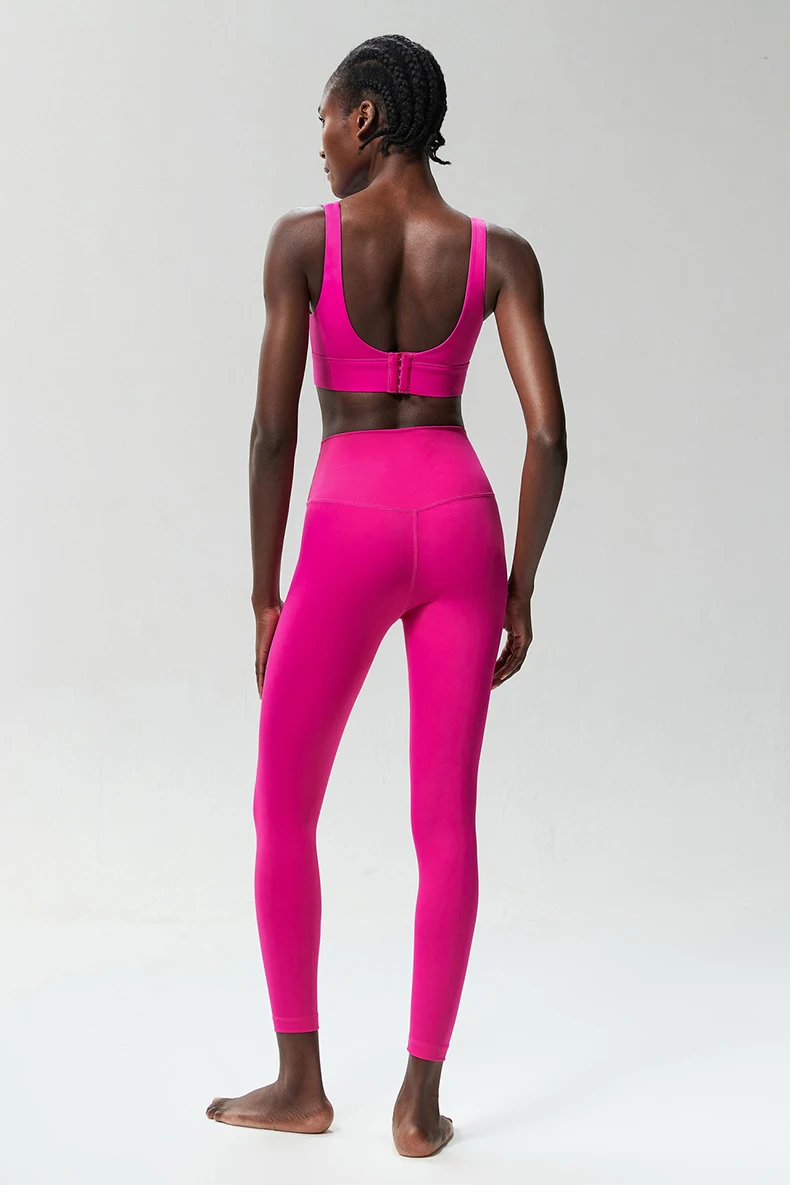 Zweiteiliges Fitness-Yoga-Set für Damen, einfarbig, dehnbar, weich, atmungsaktiv, schnell trocknend, Sportbekleidung für Lauftraining – Detail 13