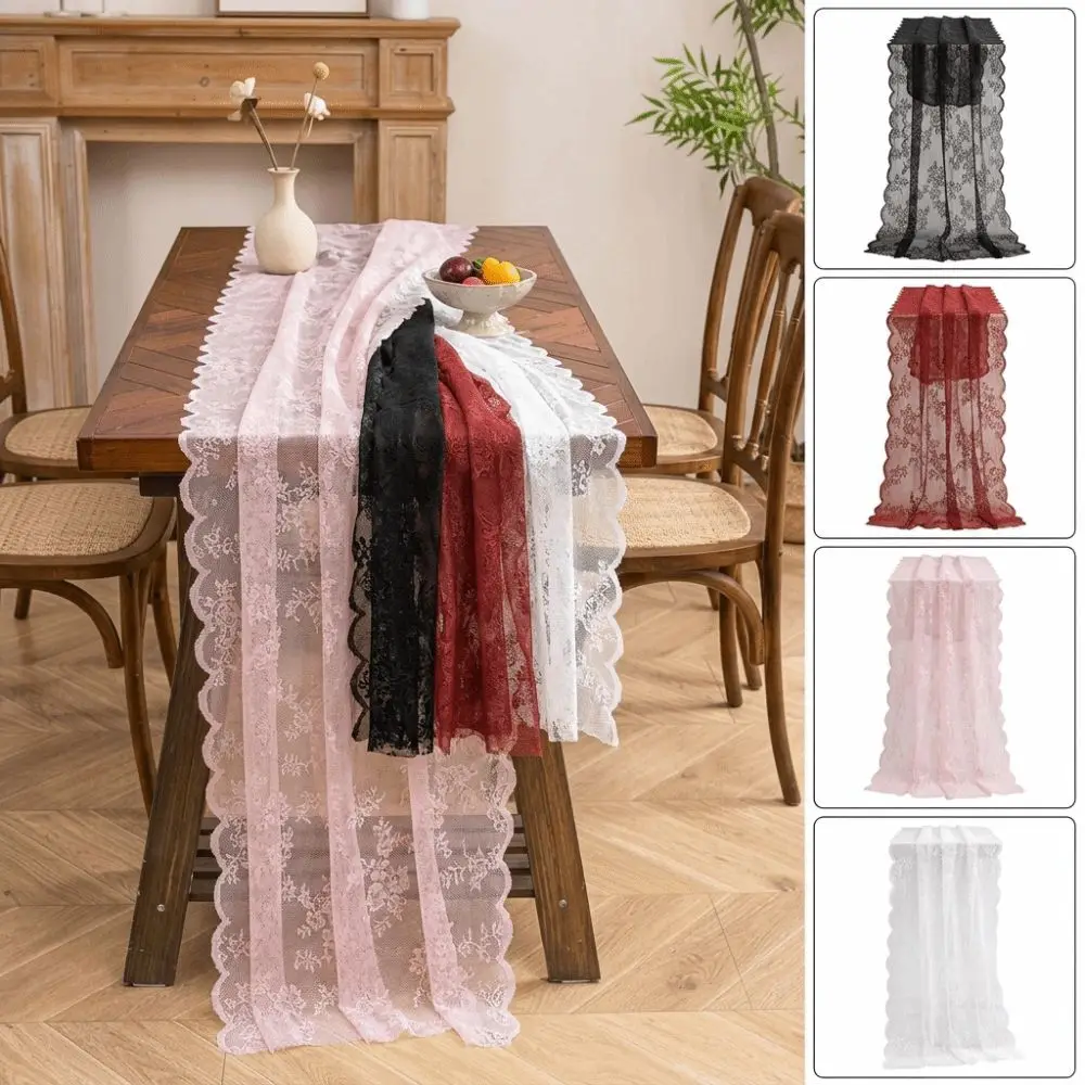 Durable Lace Fabric Lace Table Runner Floral Pattern Boho Lace Tablecloth Wedding Table Decor Dressing Table Shoe Cabinet