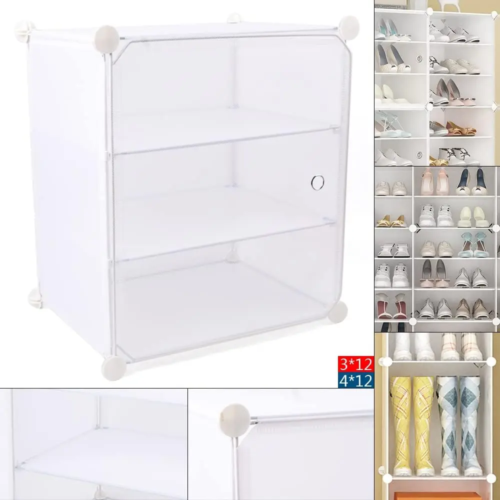 Portable Shoe Rack Organizer with Door, 96 Pairs Shoe Storage Modular Cabinet, Plastic Adjustable Box Shelves Stackable