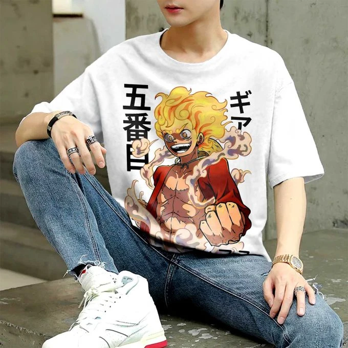 

Summer 2026 One Piece Munchie D. Luffy "Gear 5 Fifth Gear/Heli-Nika" 100% Cotton Print Loose T-shirt for Boys and Girls