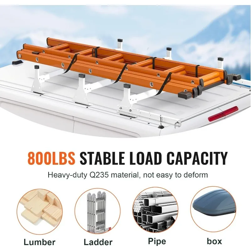 VEVOR Van Roof Ladder Racks 54", 800 lbs Capacity Heavy-Duty Steel Roof Racks for Van, Drilling Racks Fit with Cargo Roller