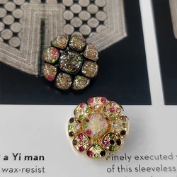 18/20/23MM Vintage Glitter Shinning Metal Buttons Of Clothing High Fashion Rhinestone Flower Design Sewing Button For Women Coat