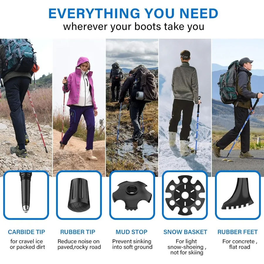 أقطاب المشي لمسافات طويلة للرحلات قابلة للطي من BISINNA - عبوتان من أعواد المشي المصنوعة من الألومنيوم القابلة للطي مع نظام قفل سريع ملحقات 4 فصول Te #6