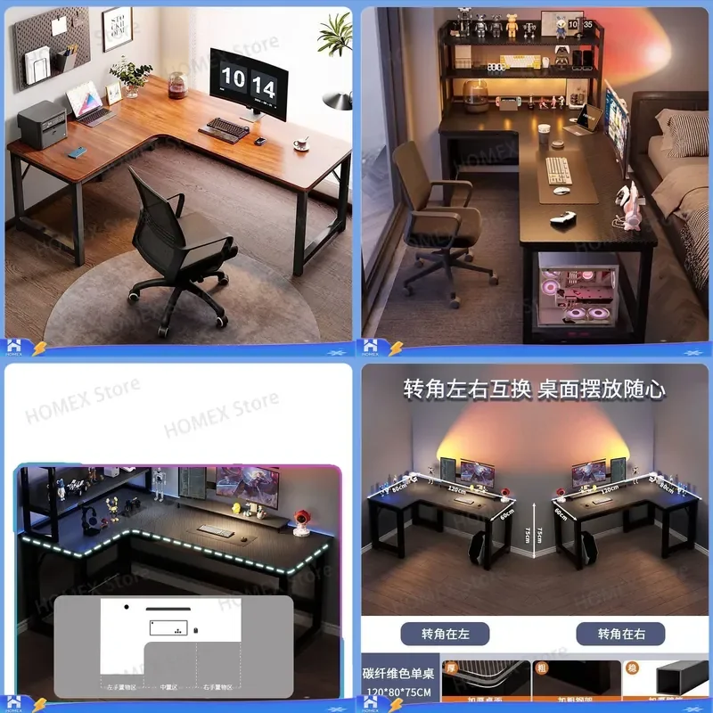 Corner Computer Desk Gaming Table with Bookshelf Double Desktop Home Office Study Writing Station Bedroom Furniture L Shaped