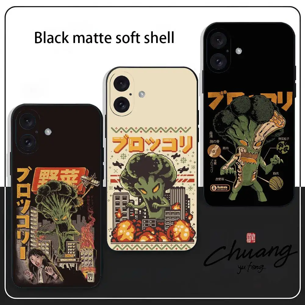 

Anime THE BROCCOZILLA Phone Case Stylish Black Matte TPU Case For iPhone 11-16. Anti-Slip and Wear-Resistant