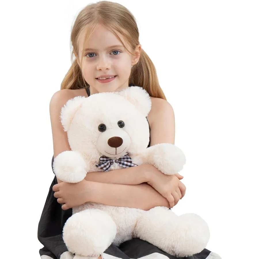 

20 Inch White Teddy Bear Stuffed Animal for Toddlers Baby Shower Birthday Gift Plush Cuddly Hugging Bear Bow Tie Classic Soft T